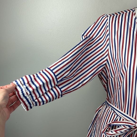 J.CREW Striped Americana Striped Tie Waist Poplin Shirt Dress, NWOT, Size 12 - Picture 4 of 10